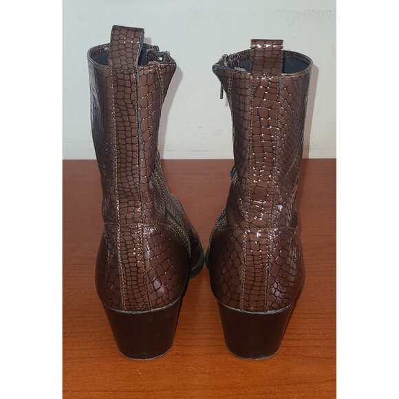 ASOS Chelsea Boots Mens Sz.11 Brown Faux Snakeskin Pointed Toe Zip Up Block Heel - Picture 7 of 10